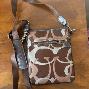 Coach Signature Brown and Cream Crossbody Bag